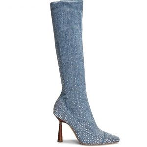 GIA BORGHINI x RHW for FWRD Denim Crystal Boot in Medium Denim 39